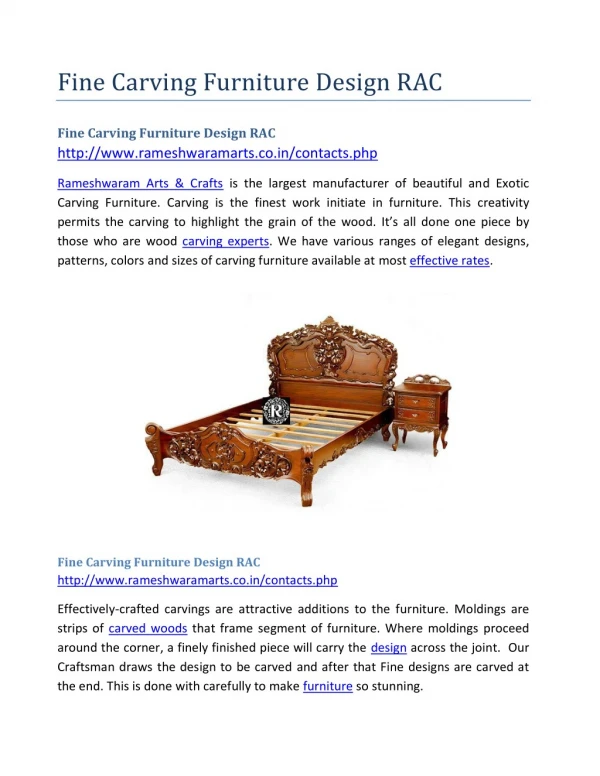 Fine Carving Furniture Design RAC