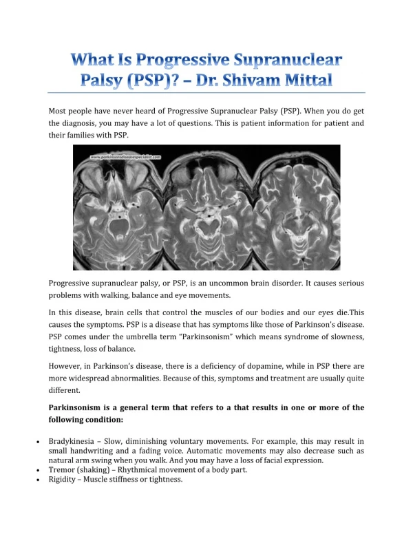 What Is Progressive Supranuclear Palsy (PSP)? - Dr. Shivam Mittal