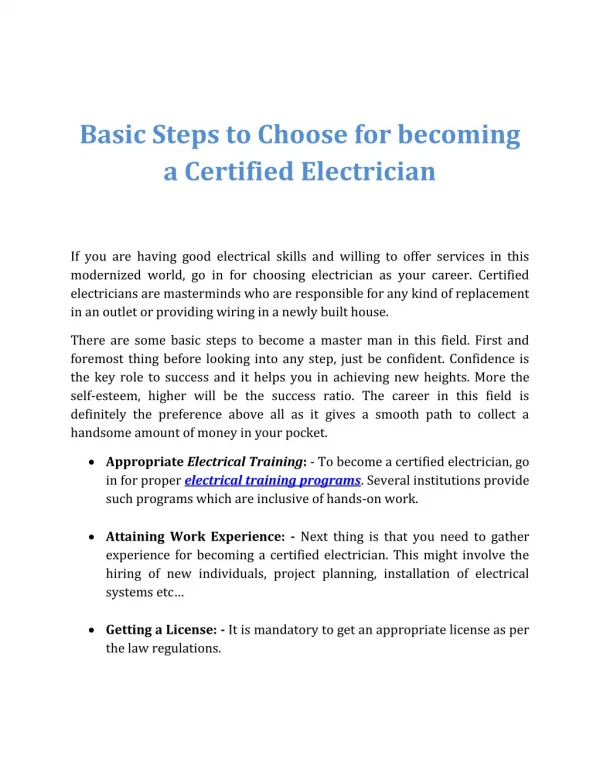 Basic Steps to Choose for becoming a Certified Electrician