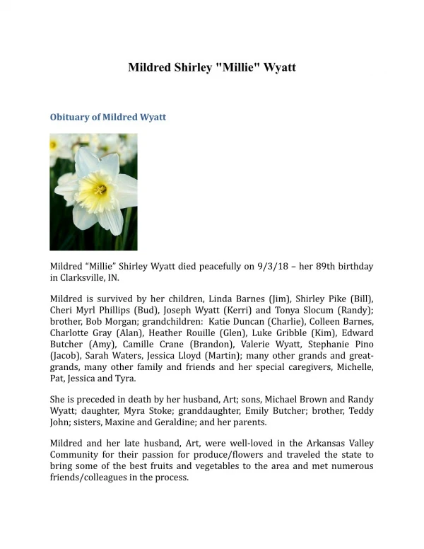 Obituary of Mildred Wyatt