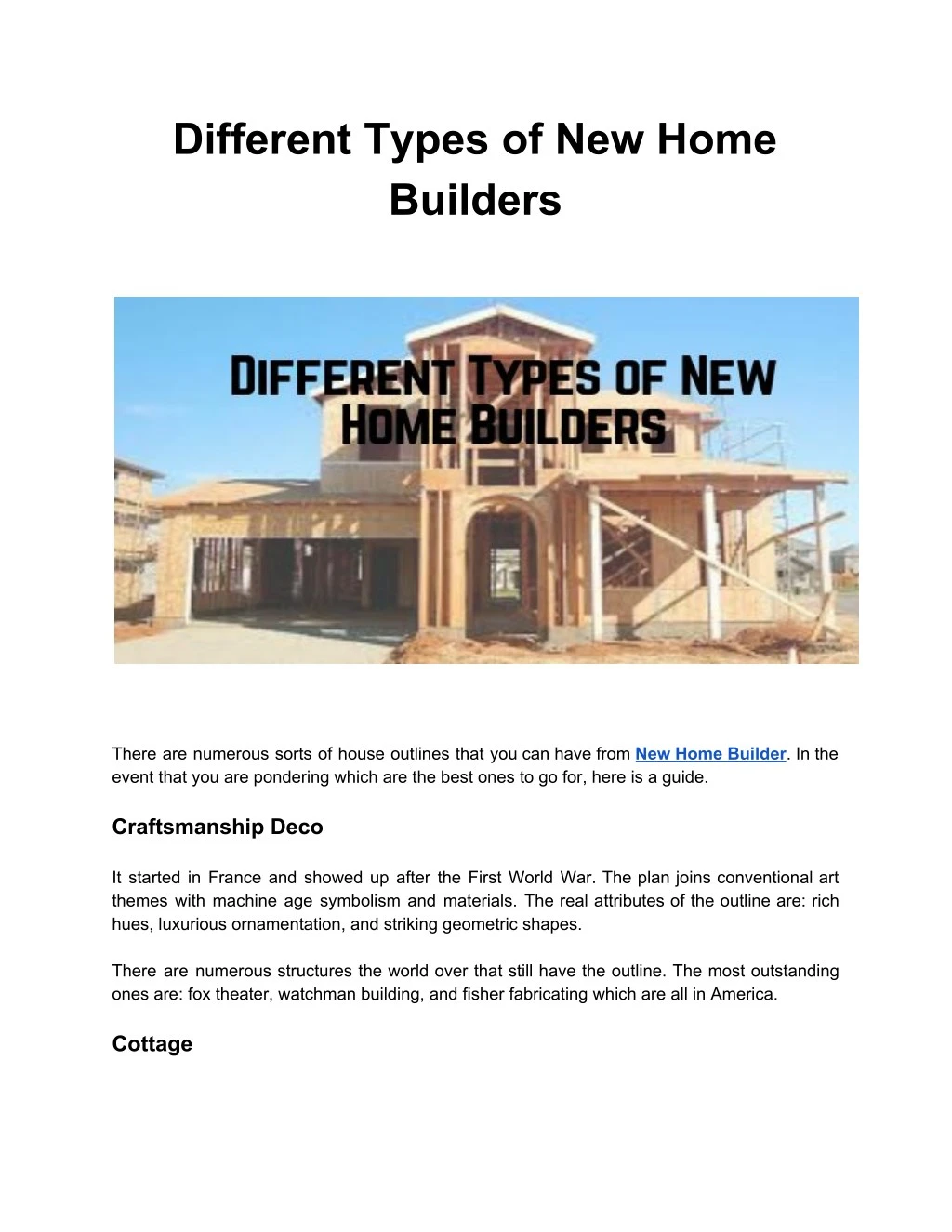 different types of new home builders