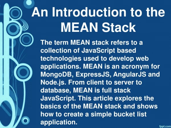 MEAN Stack Online Training in hyderabad and introduction to the mean stack
