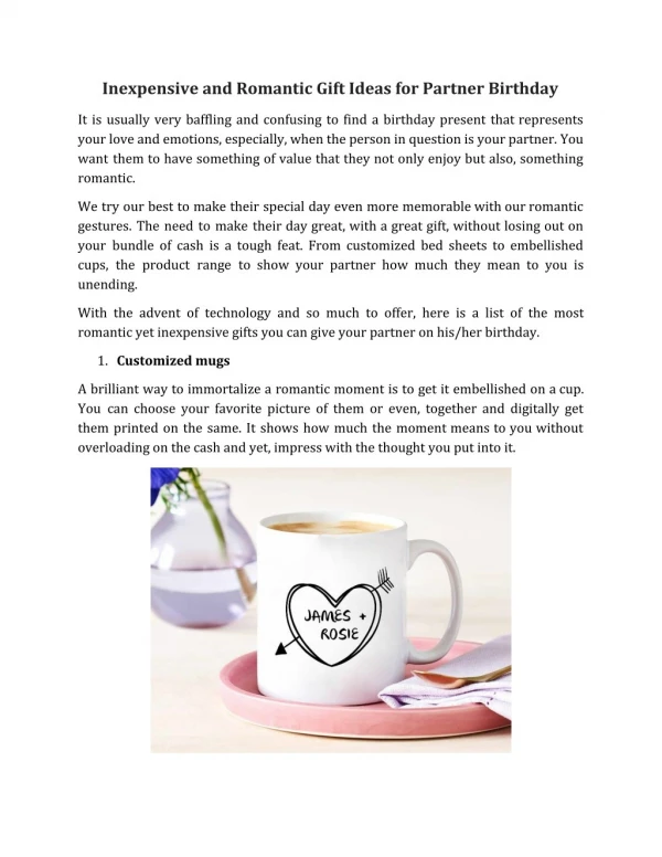 Romantic Gift Ideas for Partner Birthday