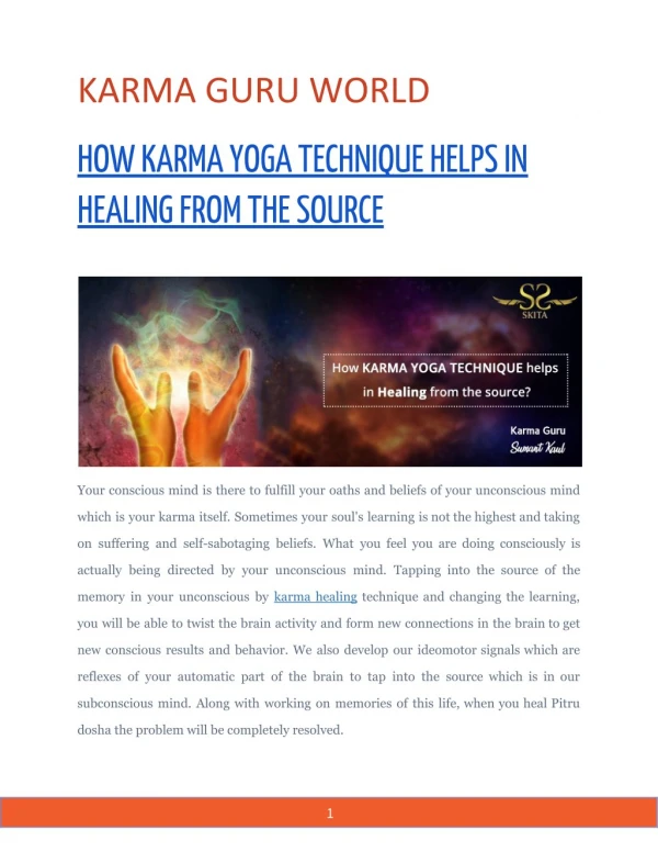 HOW KARMA YOGA TECHNIQUE HELPS IN HEALING FROM THE SOURCE