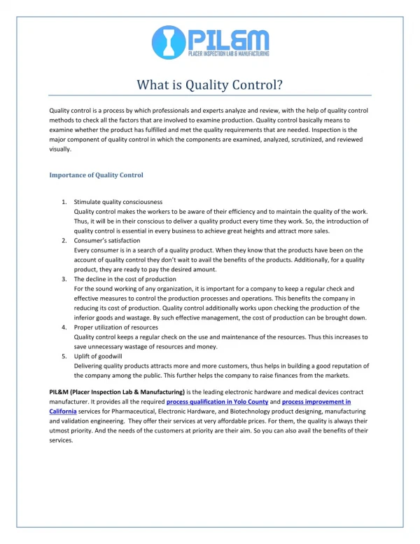 What is Quality Control?