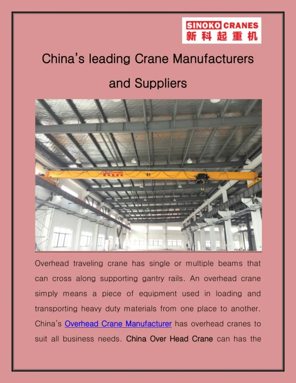 China’s Leading Crane Manufacturers And Suppliers