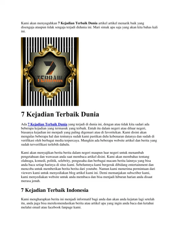 7 Terbaik | 7 Hal Terbaik Dunia | Artikel Unik