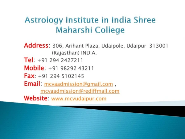 Astrology Institute in India Shree Maharshi College