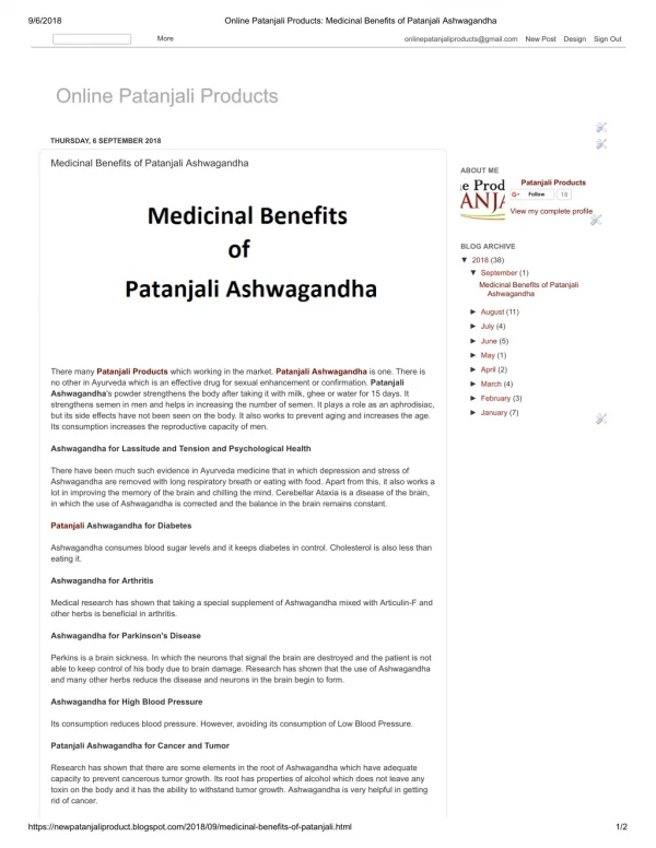 Medicinal Benefits of Patanjali Ashwagandha
