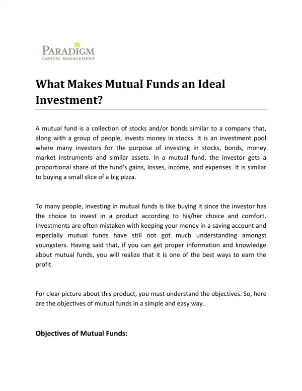 What Makes Mutual Funds an Ideal Investment?