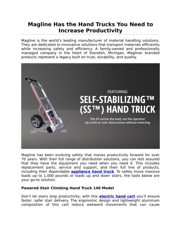 Magline Has the Hand Trucks You Need to Increase Productivity