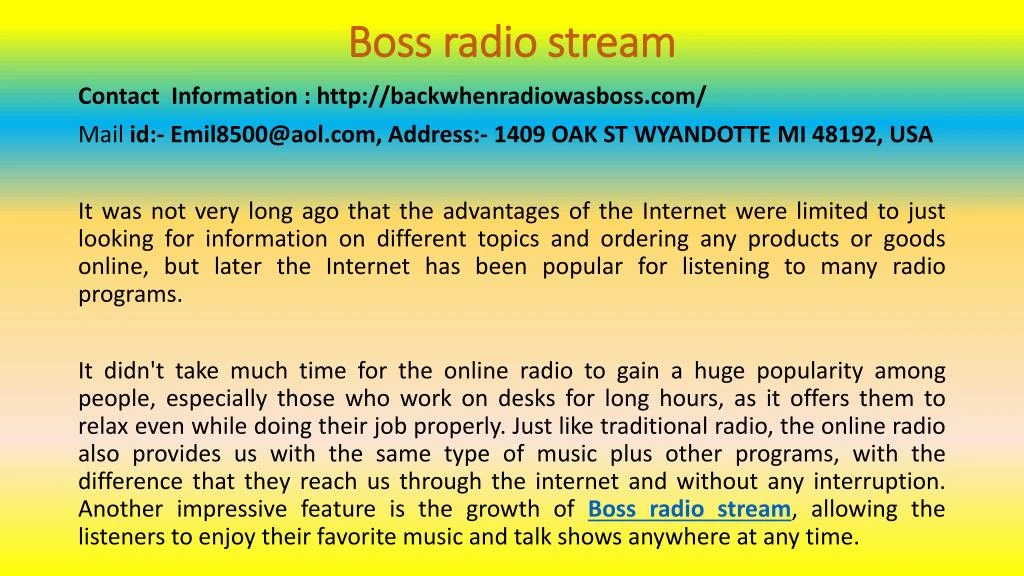 boss radio stream