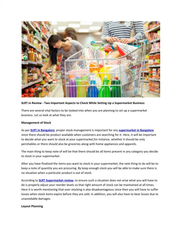 SLRT.in Review - Two Important Aspects to Check While Setting Up a Supermarket Business