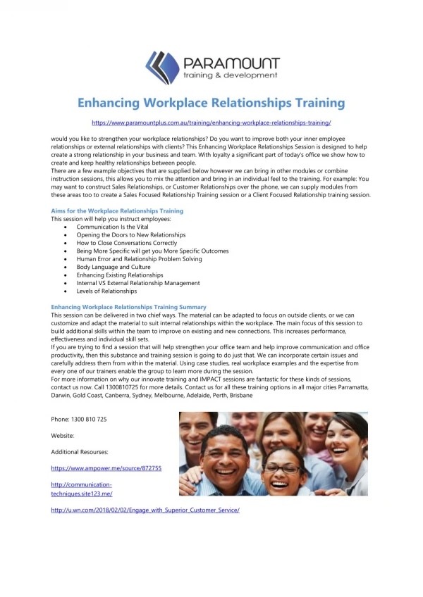 Enhancing Workplace Relationships Training