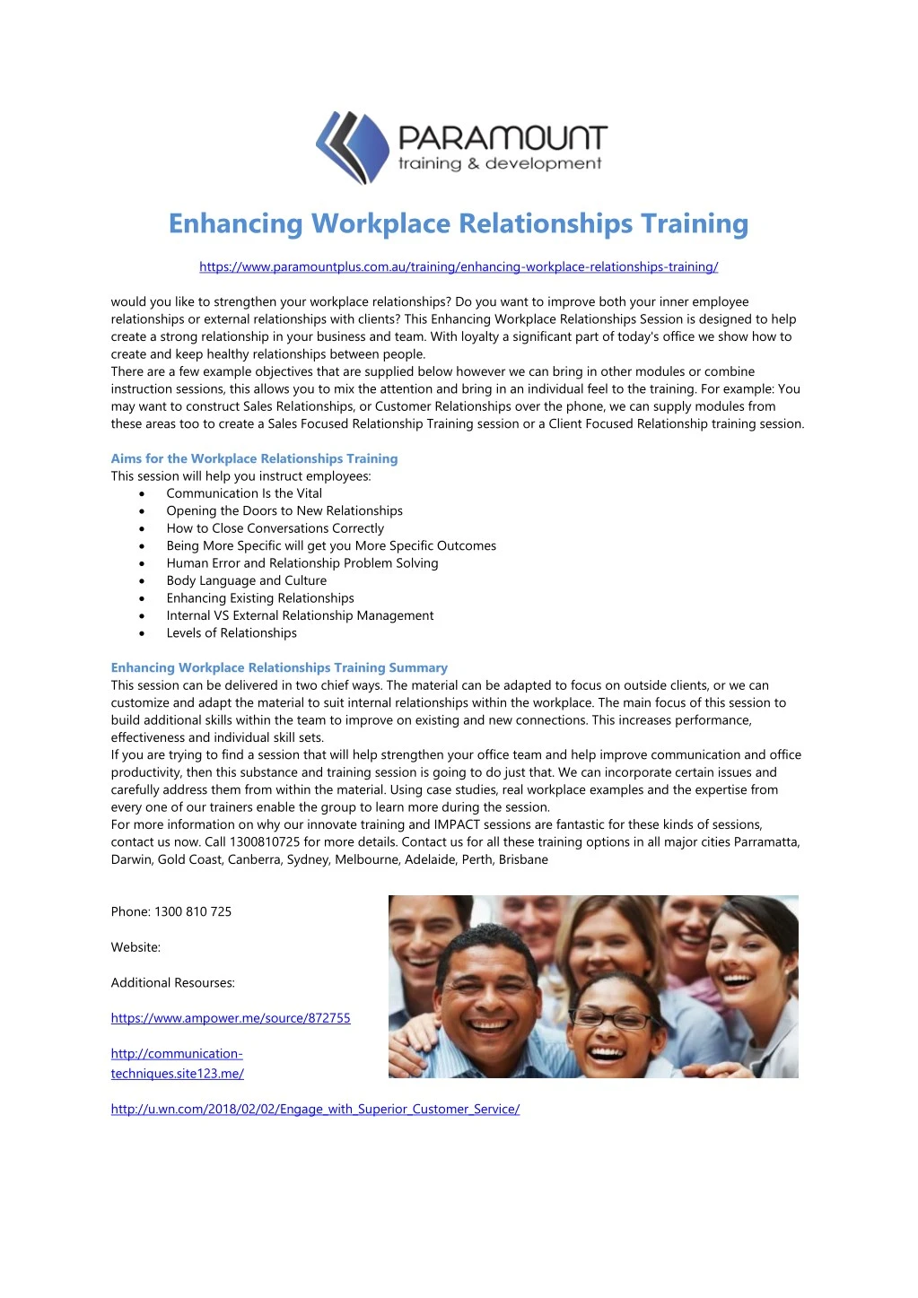 enhancing workplace relationships training https