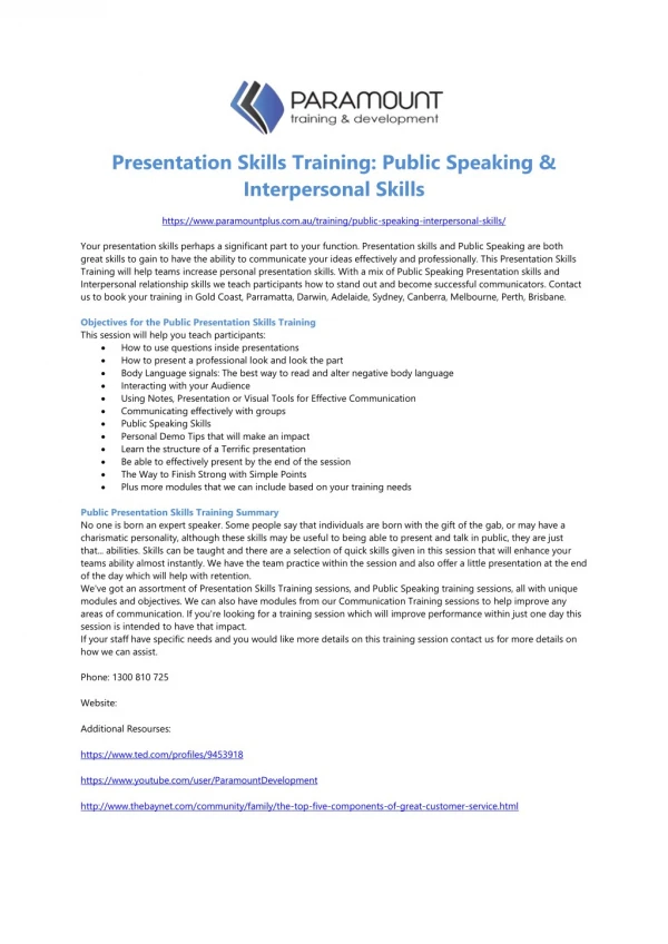 Presentation Skills Training - Public Speaking & Interpersonal Skills