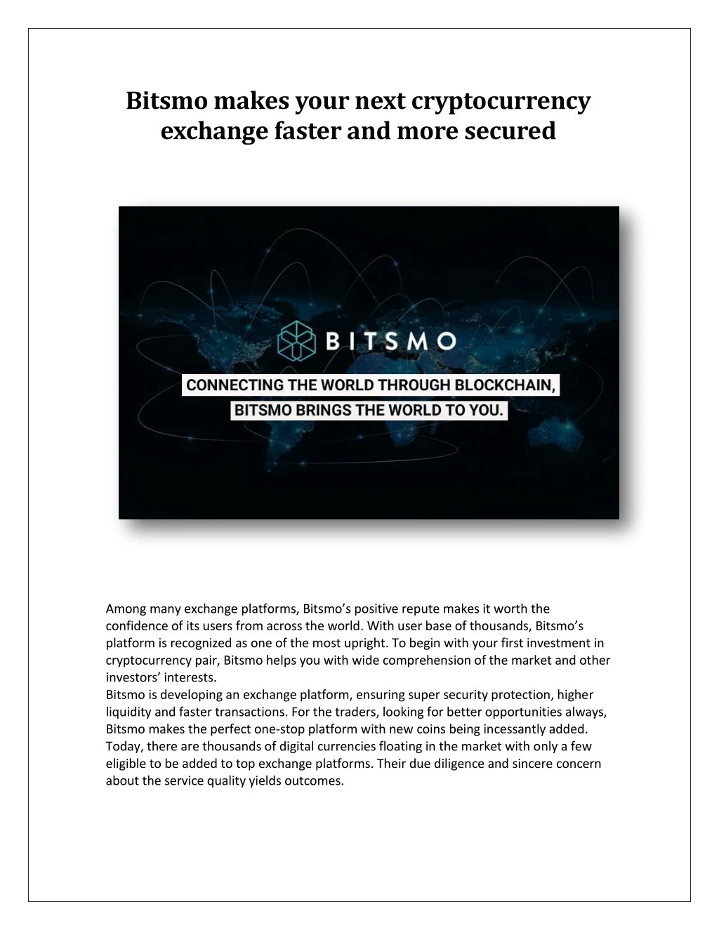 bitsmo makes your next cryptocurrency exchange