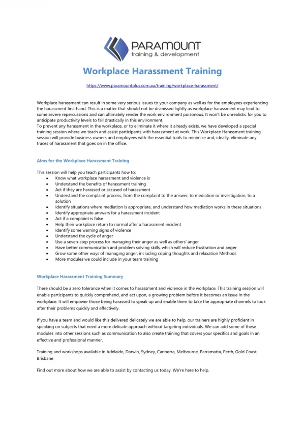 Workplace Harassment Training