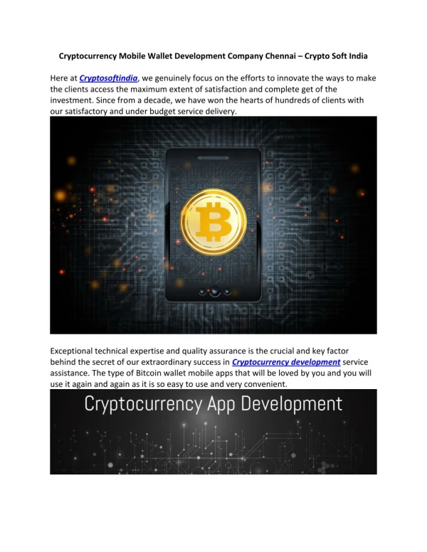 Cryptocurrency Mobile Wallet Development Company Chennai â€“ Crypto Soft India