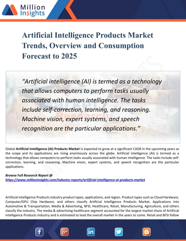 Artificial Intelligence Products Market Analysis, Development Trends and Share by Application up to 2025