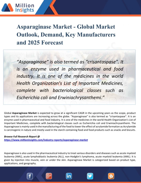 Asparaginase Market 2025 - Global Market Growth, Trends, Share and Demands Research Report