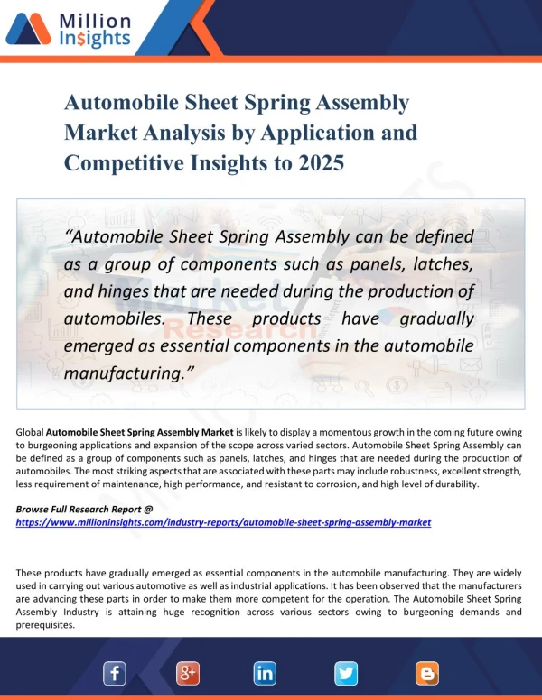 Automobile Sheet Spring Assembly Market - Industry Analysis, Size, Share, Growth, Trends and Forecast 2025