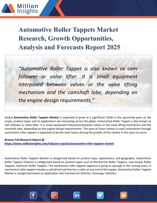 Automotive Roller Tappets Market Region, Production, Consumption, Revenue, Market Share and Growth Rate to 2025