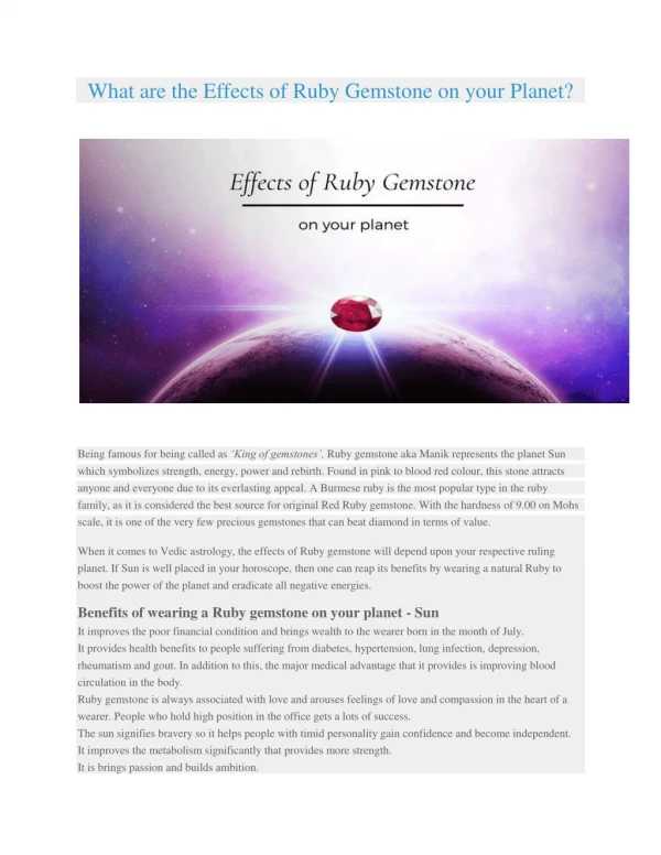 What are the Effects of Ruby Gemstone on your Planet? - Gemkart