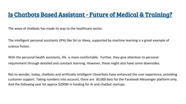 Is Chatbots Based Assistant - Future of Medical & Training