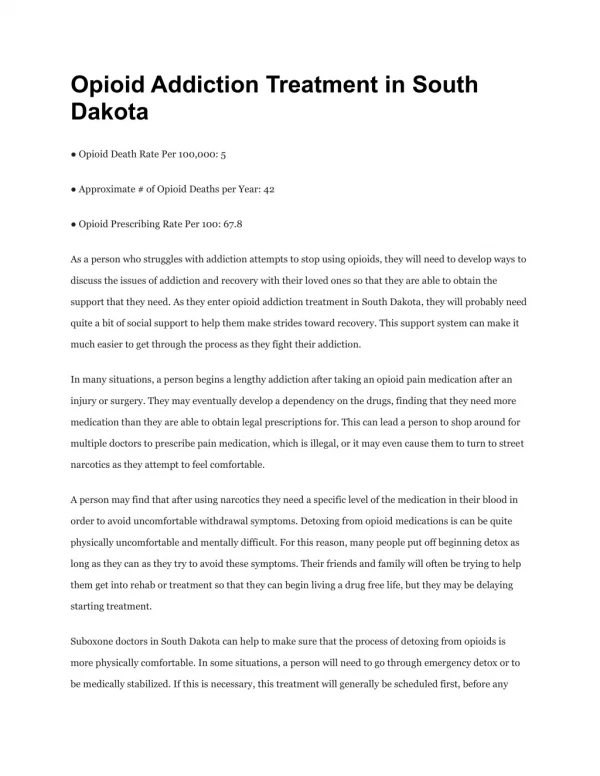 Opioid Addiction Treatment in South Dakota