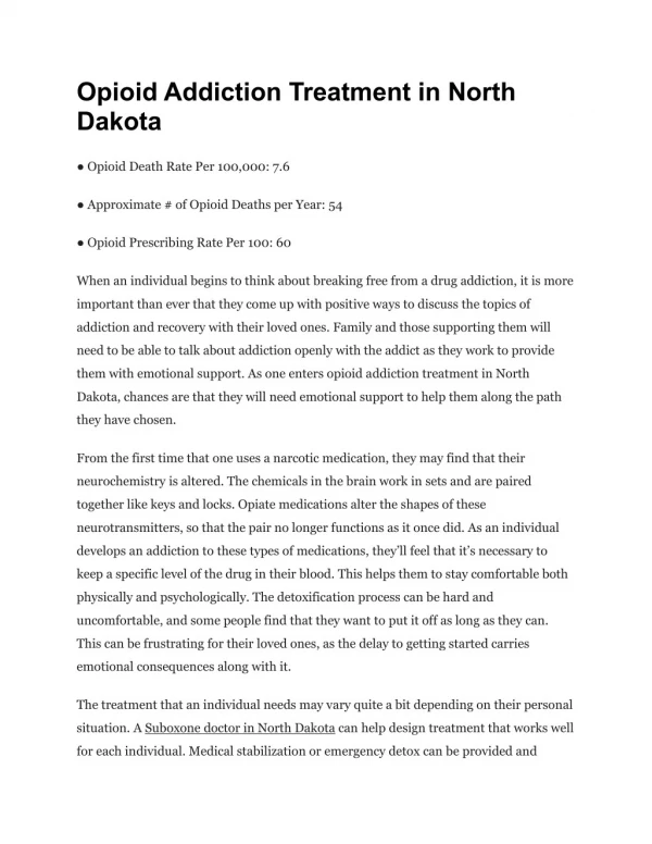 Opioid Addiction Treatment in North Dakota