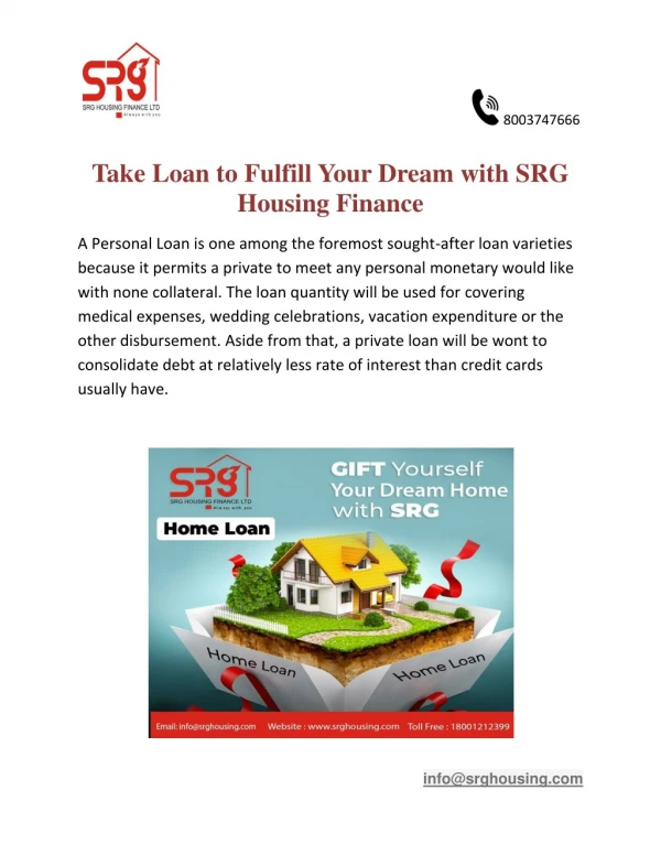Take Loan to Fulfill Your Dream with SRG Housing Finance