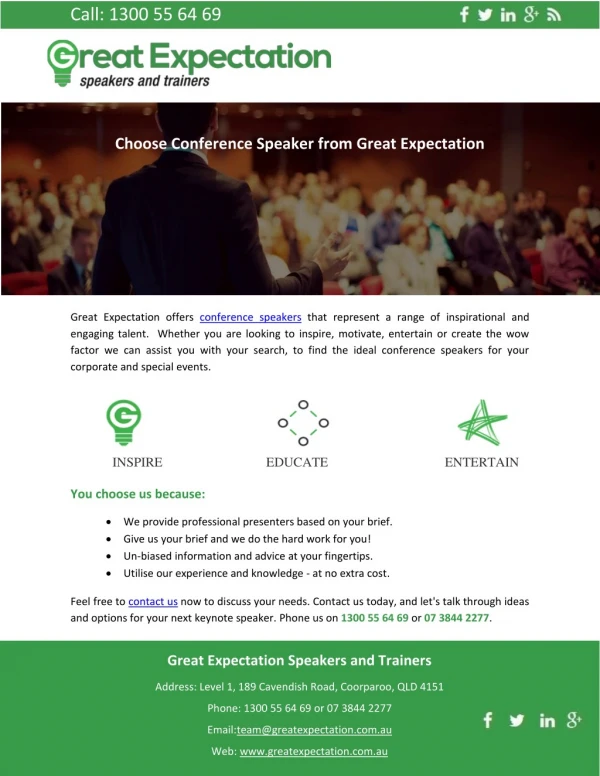 Choose Conference Speaker from Great Expectation