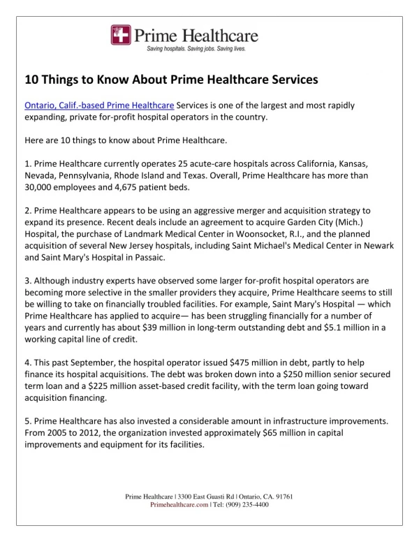 10 Things to Know About Prime Healthcare Services
