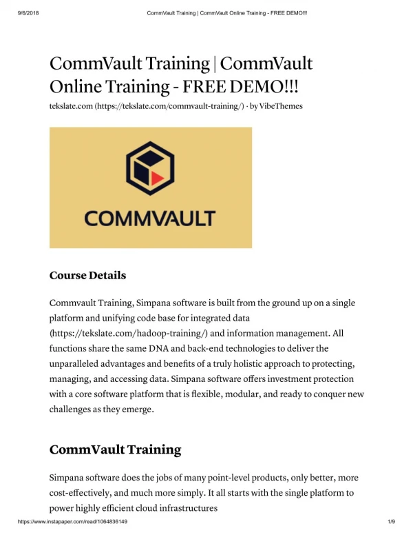 Build Your Career With CommVault Online Training At TekSlate