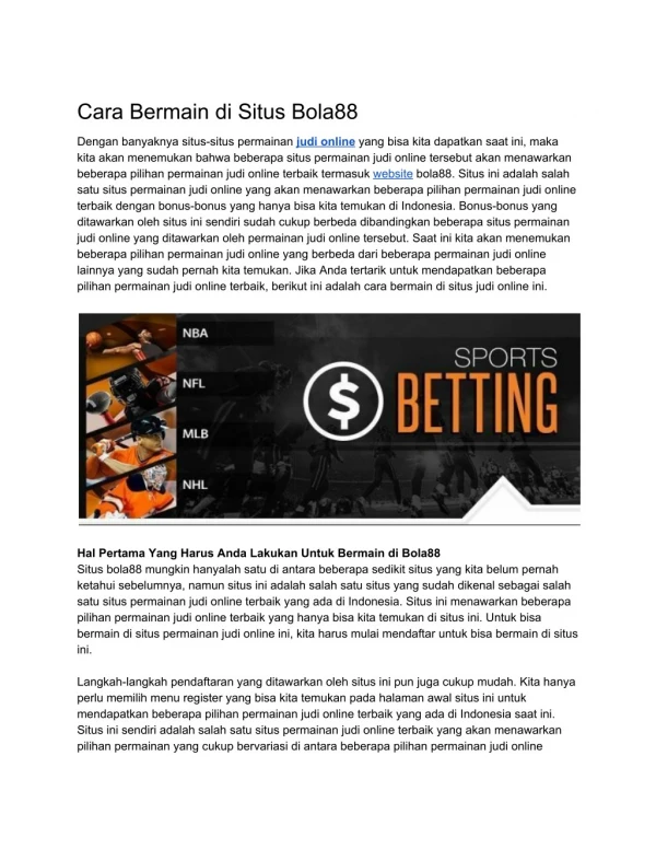 Cara Bermain di Situs Bola88