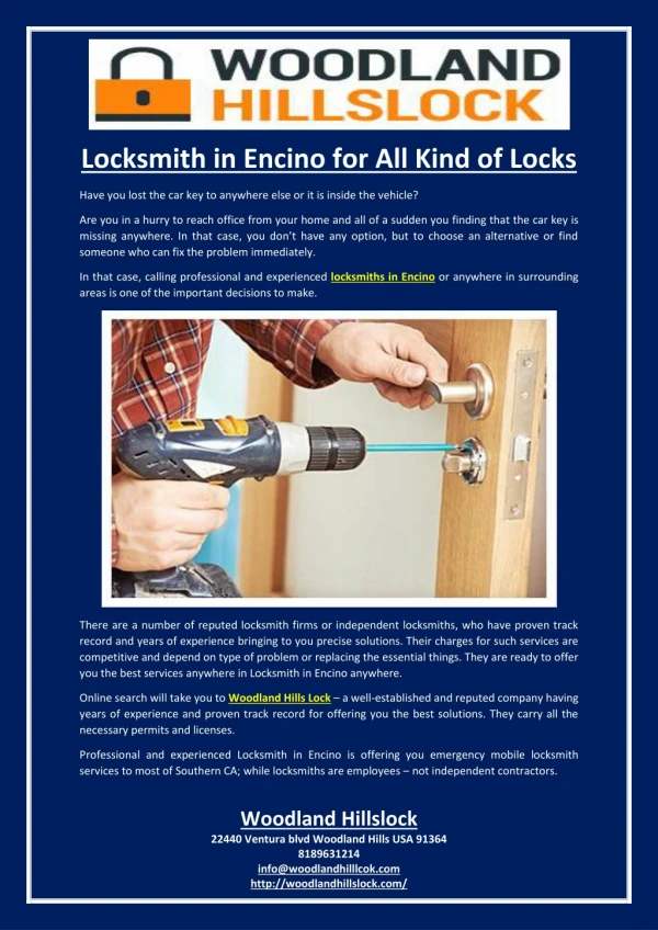 Locksmith in Encino for All Kind of Locks