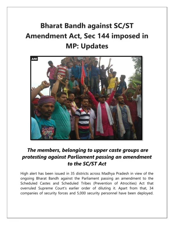 Bharat Bandh against SC/ST Amendment Act, Sec 144 imposed in MP: Updates