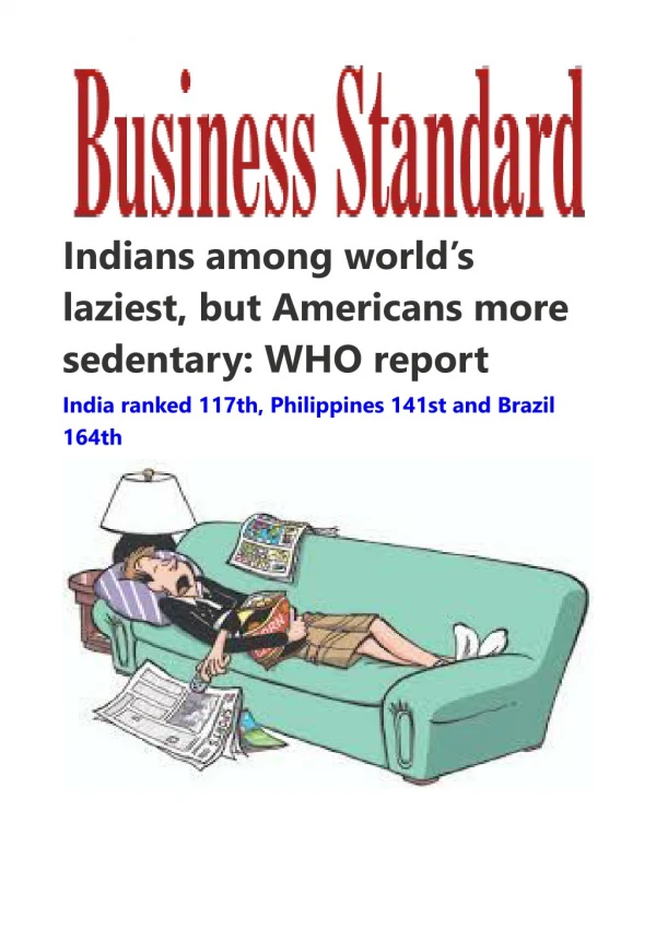 Indians among world's laziest, but Americans more sedentary: WHO report