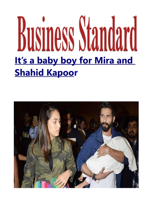 It's a baby boy for Mira and Shahid Kapoor