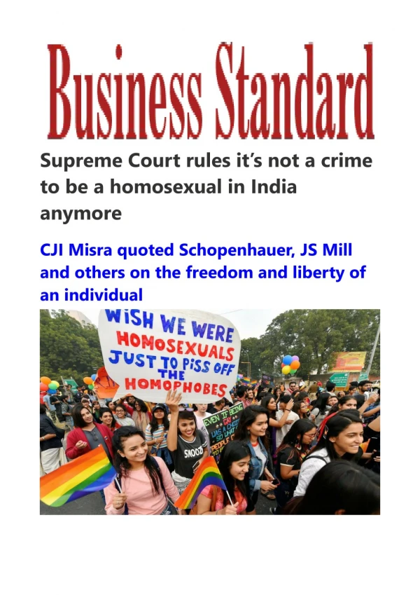 Supreme Court rules it's not a crime to be a homosexual in India anymore