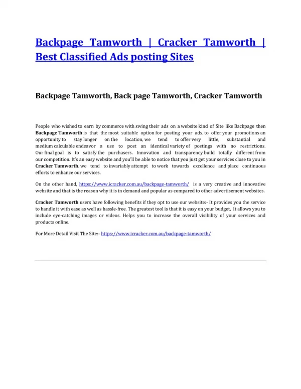 Backpage Tamworth | Cracker Tamworth | Best Classified Ads posting Sites