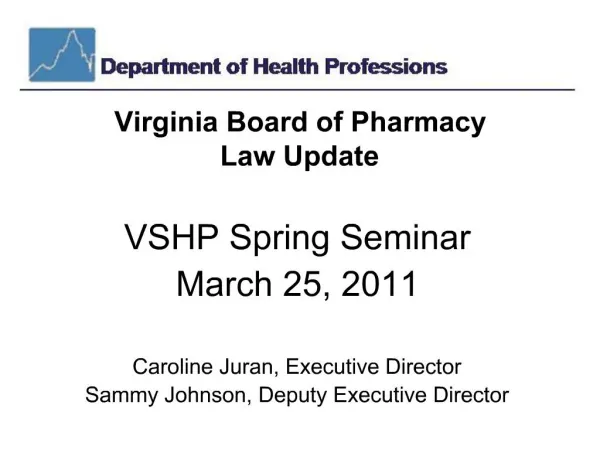Virginia Board of Pharmacy Law Update