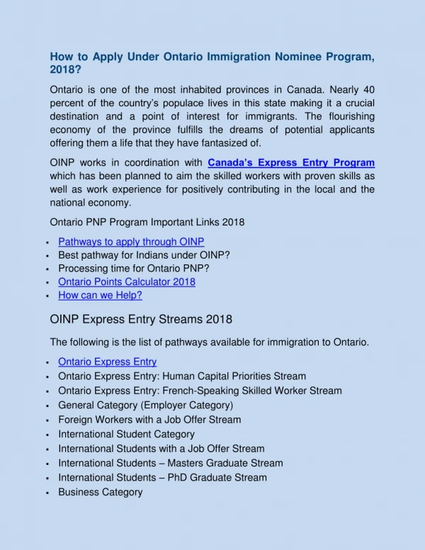 Ontario provincial nominee program 2018