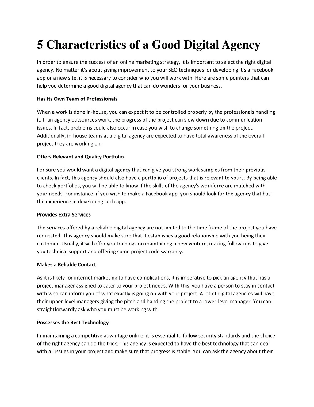5 characteristics of a good digital agency