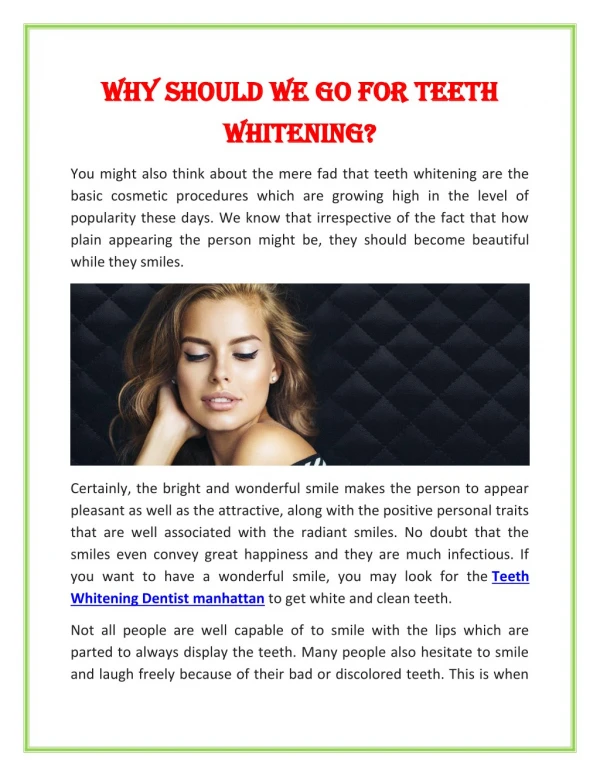Why should we go for Teeth Whitening