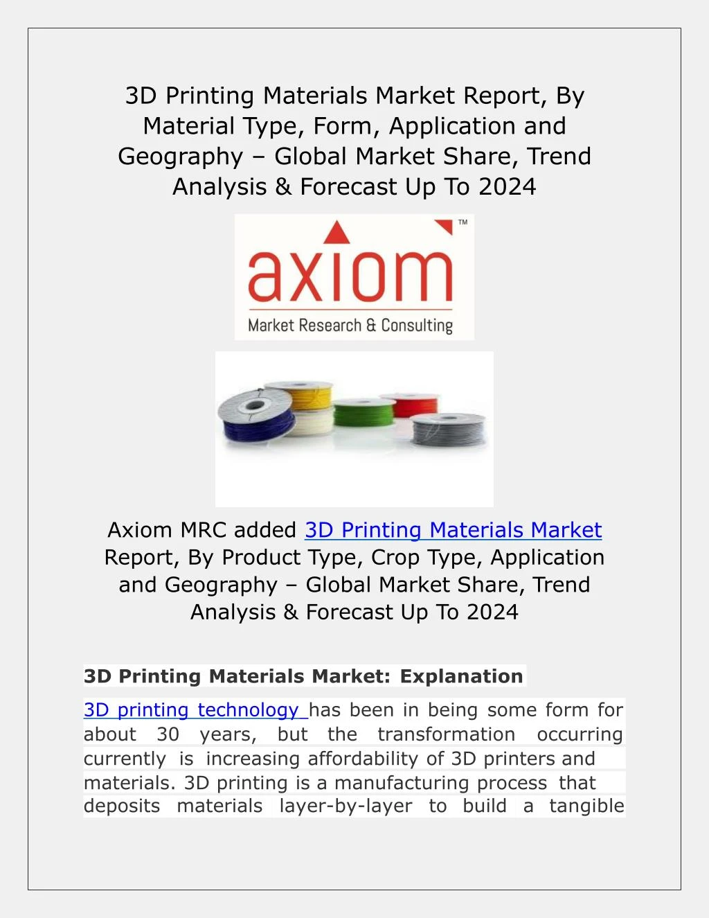 3d printing materials market report by material