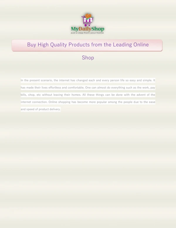 Buy High Quality Products from the Leading Online Shop