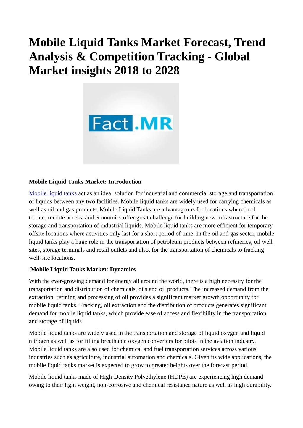 mobile liquid tanks market forecast trend