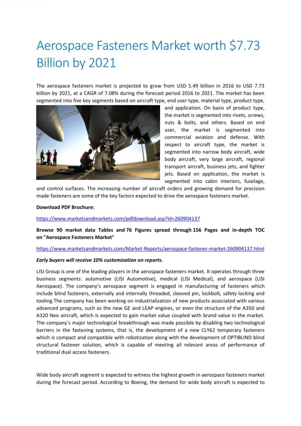 Aerospace Fasteners Market worth $7.73 Billion by 2021